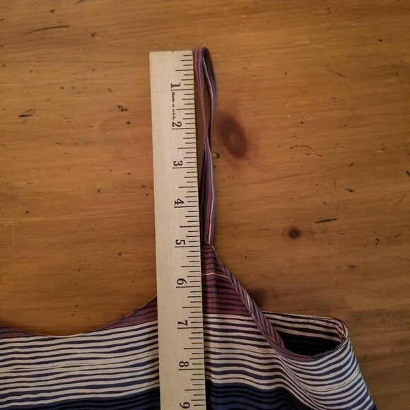 Soo Yung Lee RARE Vintage Silk Dress Striped Sz 8 Hong Kong Blue Brown Sundress - Picture 10 of 15